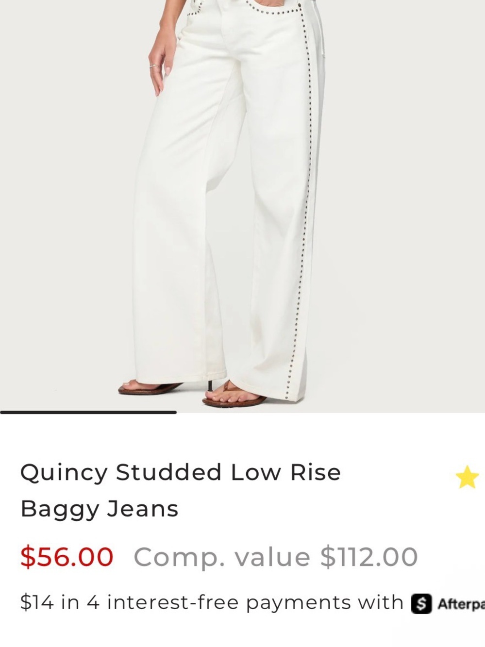 Edikted Quincy Studded Low Rise Baggy Jeans - White